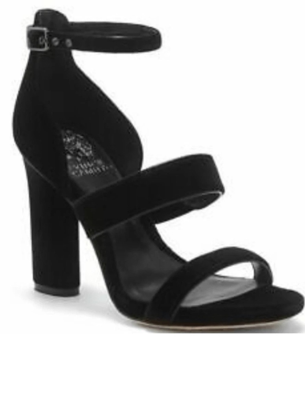 Vince Camuto Black Suede Triple-Strap Block Heel Sandals